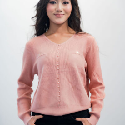 Soft ribbed V-neck pullover