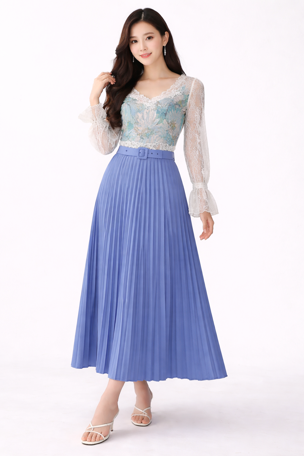 Women’s Elegant Pleated Midi Skirt with Belt – Flowy High-Waist Skirt (Multiple Colours) - Image 3