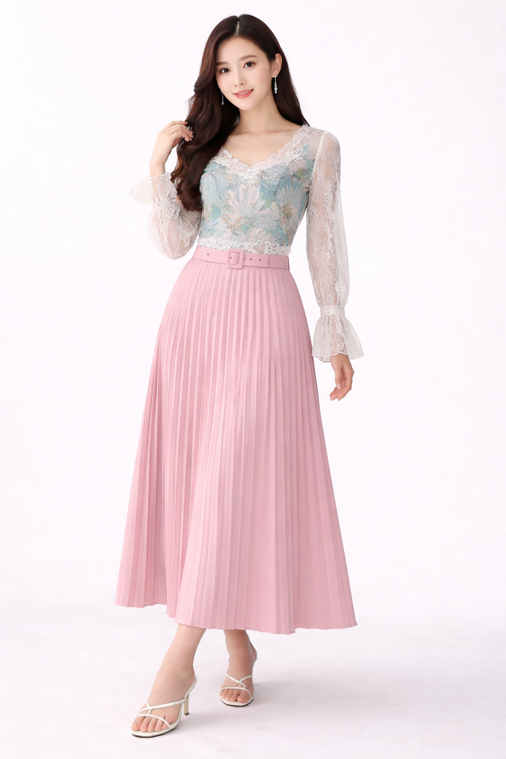 Women’s Elegant Pleated Midi Skirt with Belt – Flowy High-Waist Skirt (Multiple Colours) - Image 2