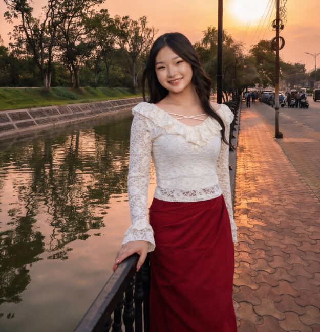 Women’s Elegant Lace Frill Neck Top – Soft Feminine Festive Wear