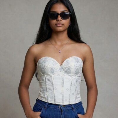 Structured Paat Silk Corset Top in White