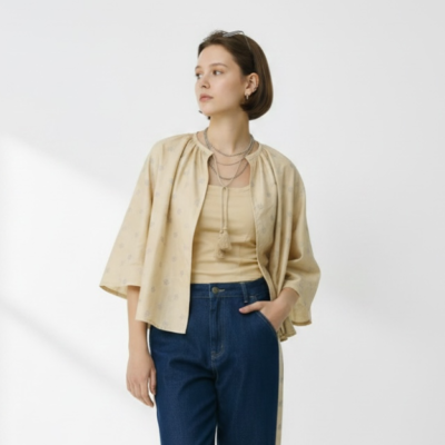 Paat Silk Poncho Set with Tube Corset Top in Muga Tone