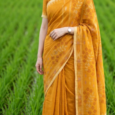 Manipuri Muga Silk Blend Saree – Elegant Traditional Wear (Muga & Polyester Mix)